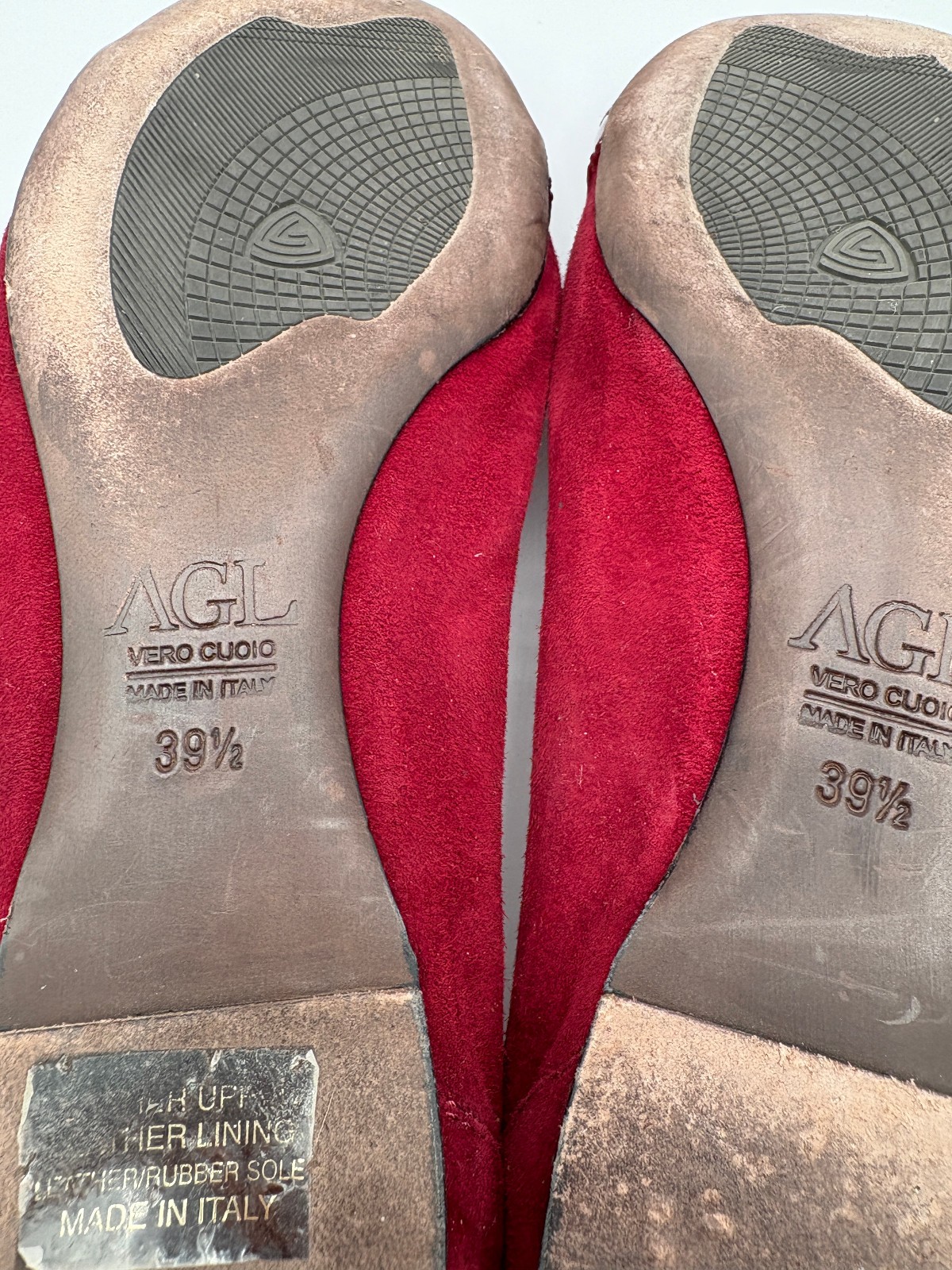 AGL Attilio Leombruni Patent Cap Toe Flats Shoes Red Suede Kiltie size 39.5