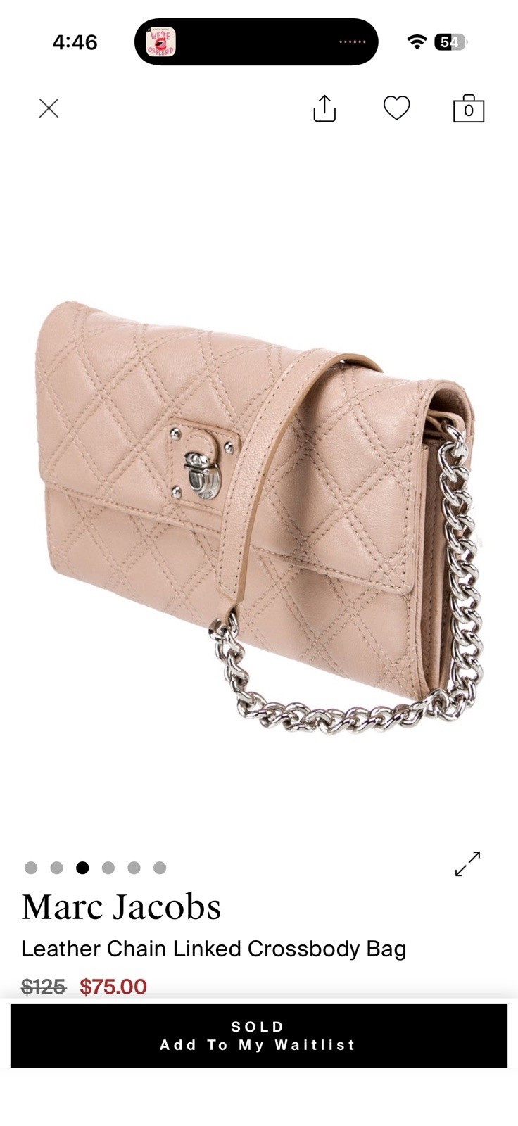 Marc Jacobs Quilted Crossbody Bag Pink Silver Chain Strap Detachable Turn Lock