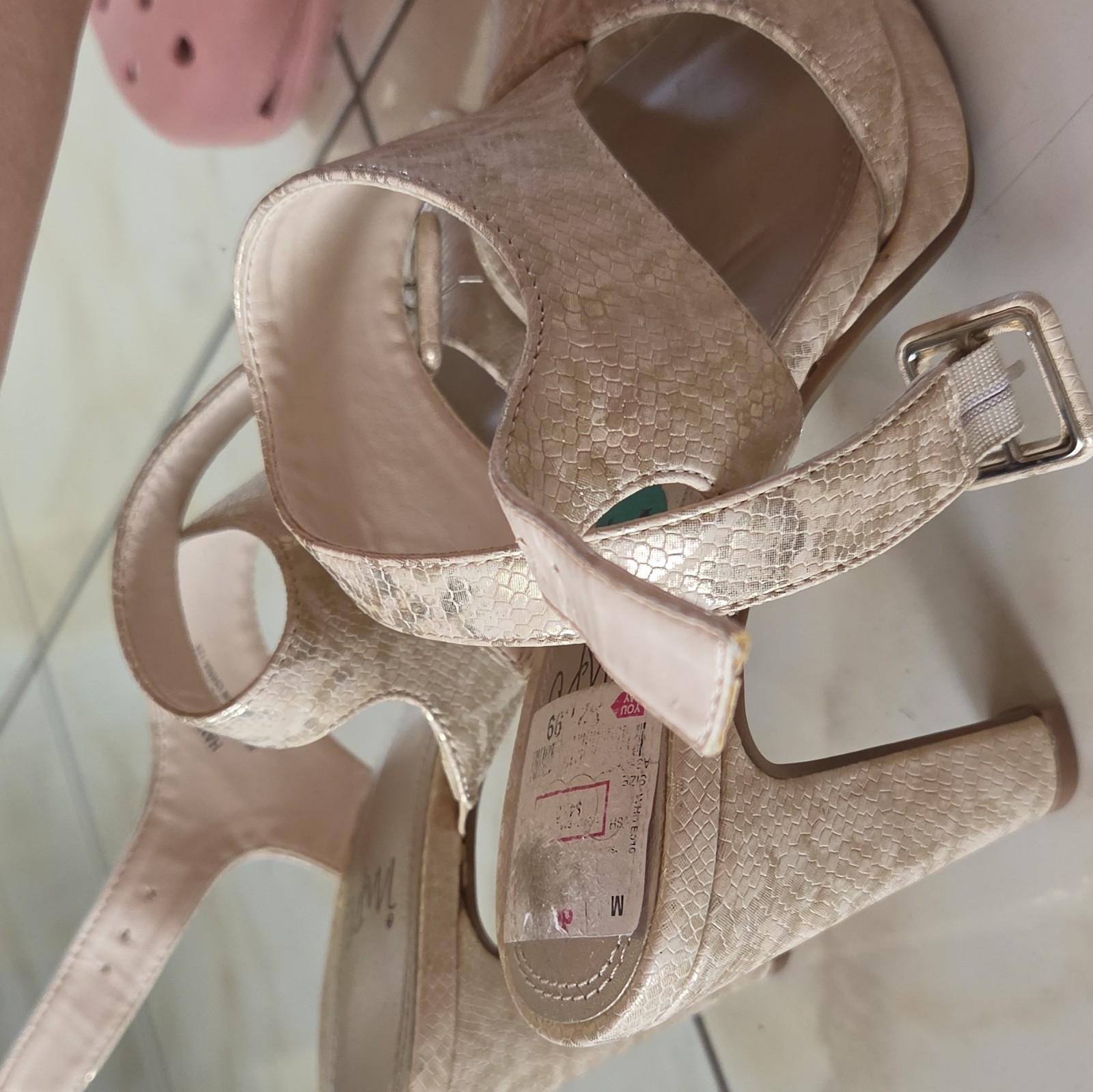 Impo Women’s Strappy Ankle Strap Buckle Snake Print Open Toe Heel 7.5 M