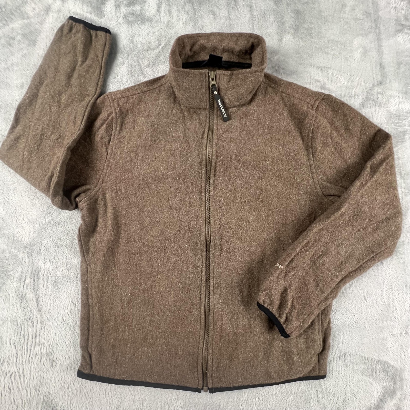 Woolrich Jacket Sweater Womens Small Brown 100% Wool Full Zip Made USA Mom