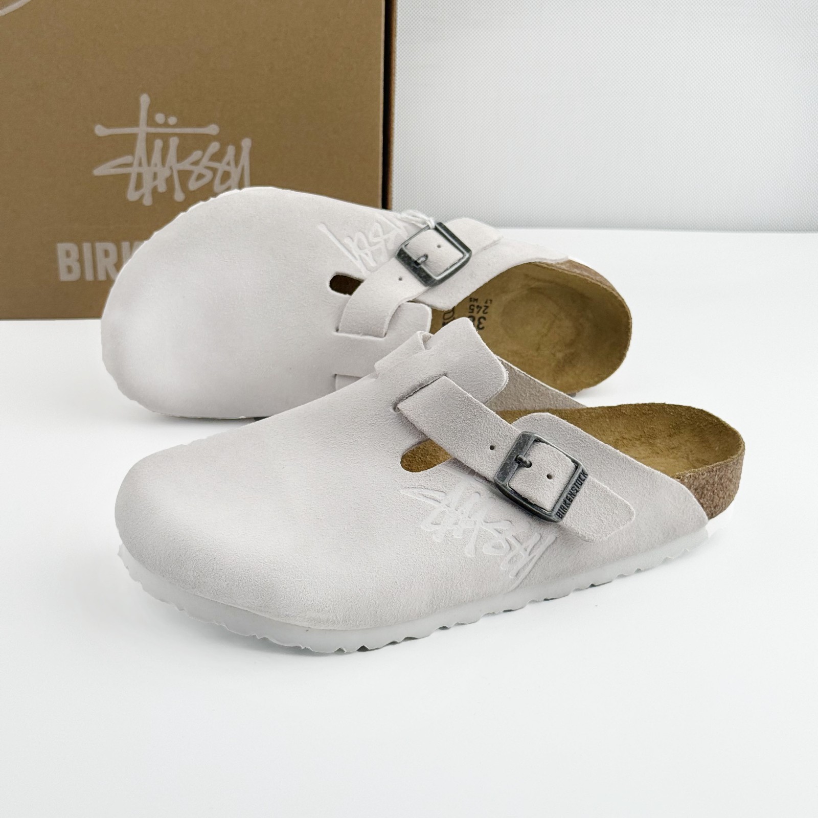 Birkenstock Boston X Stussy Suede Comfort Clog White Women’s and Men’s Shoes