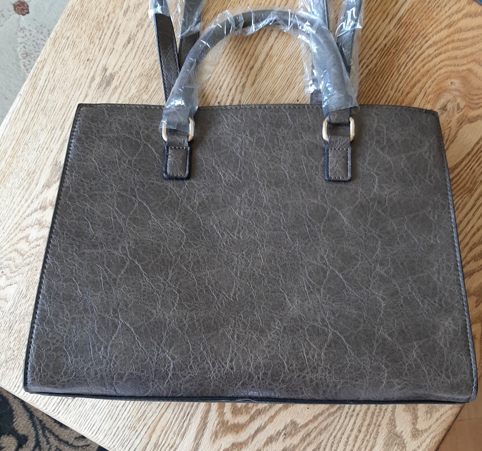 Alyssa Taupe Vegan Leather Floral Tooled Look Large Purse