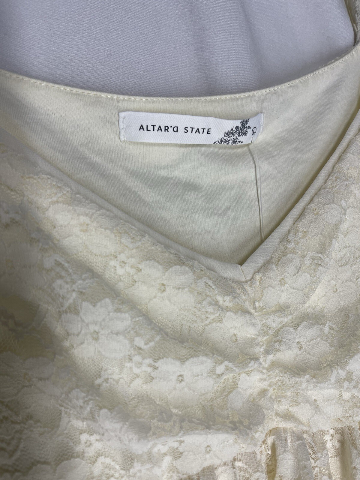 NWT Altar’d State Ivory Lillian Lace Babydoll Top Size L Boho Romantic Coquette