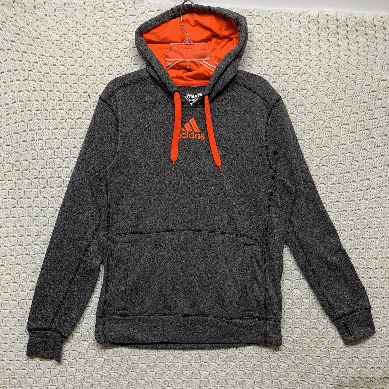 Adidas Hoodie Woman Sz M Grey and Orange Climawarm Pullover Athletic Ultímate