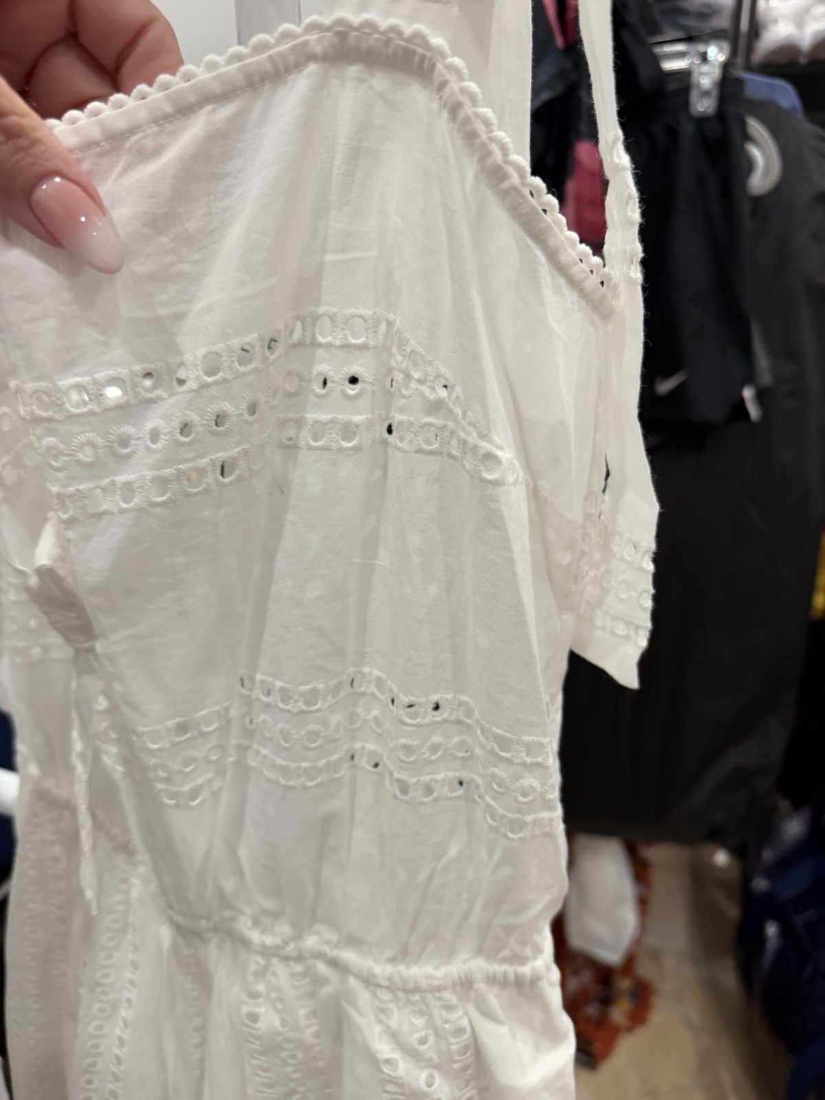 mable white eyelet woven romper v-neck adjustable straps button front size S