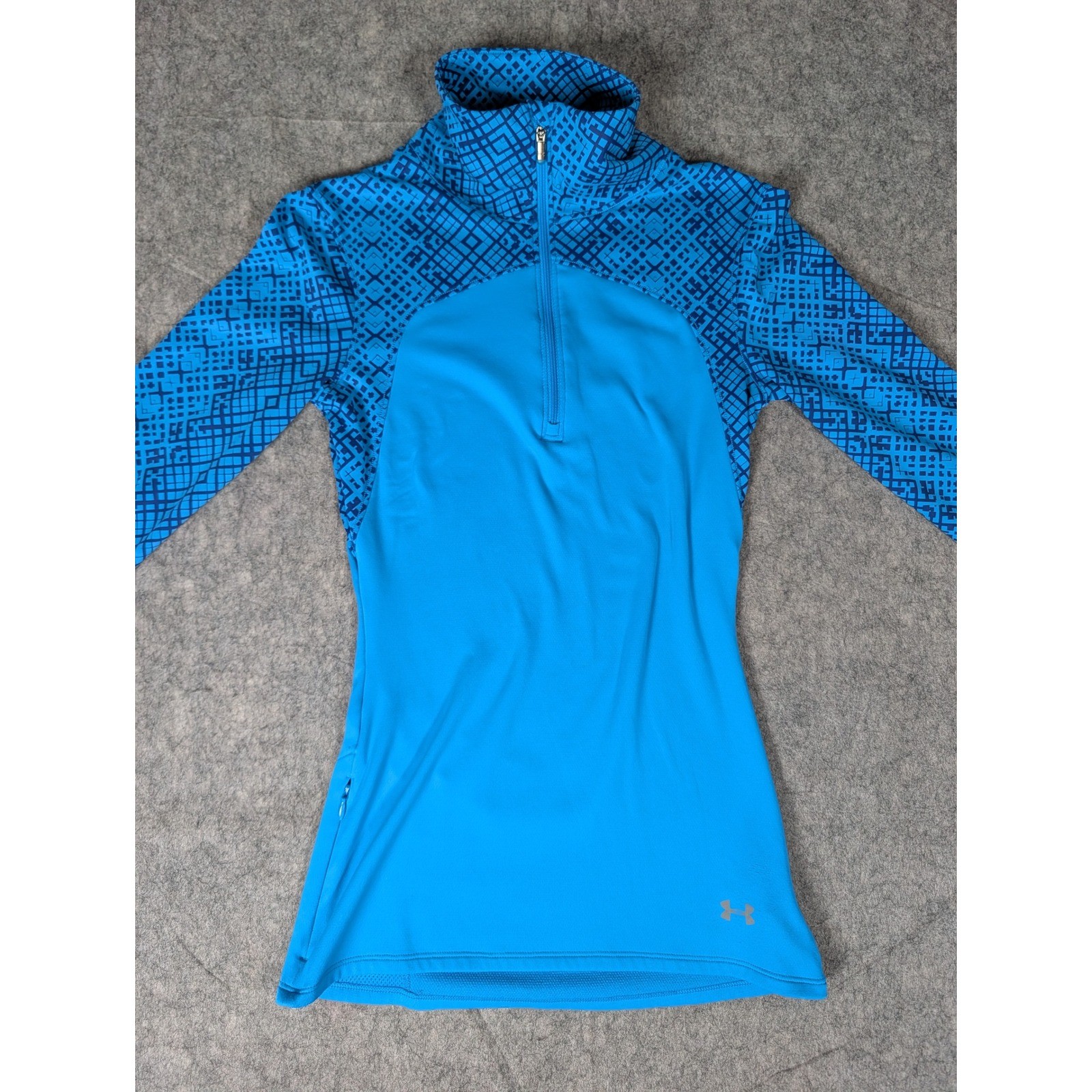 Under Armour ColdGear Womens Blue Geometric Quarter Zip Running Top Thumbholes