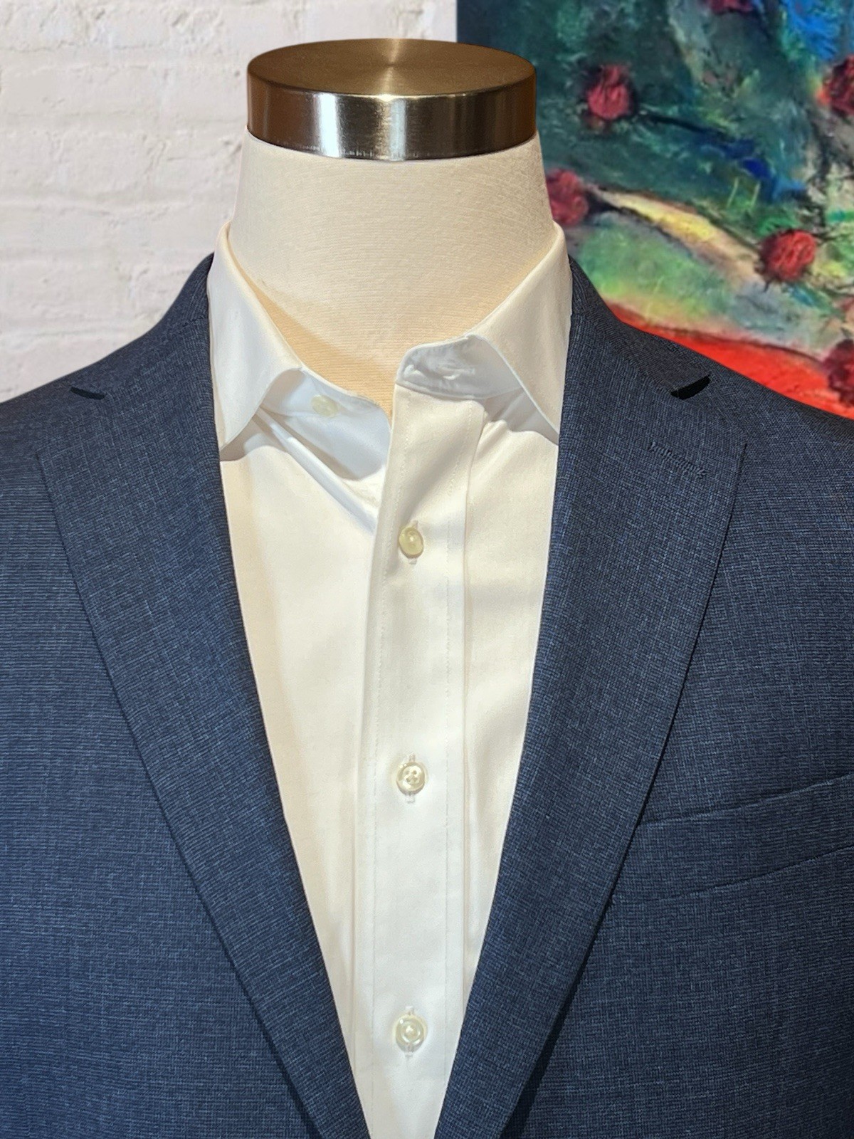Hart Schaffner Marx New York 42L 36×32 Navy Blue Heathered Hopsack Suit