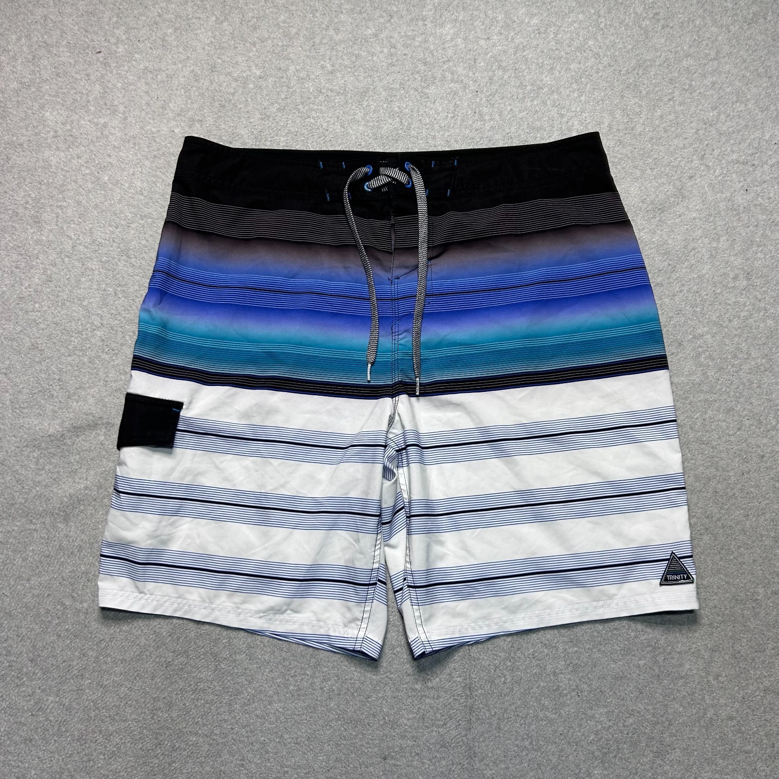 Trinity Board Shorts Mens Size 38 Multi Color Striped Drawstring Swimwear