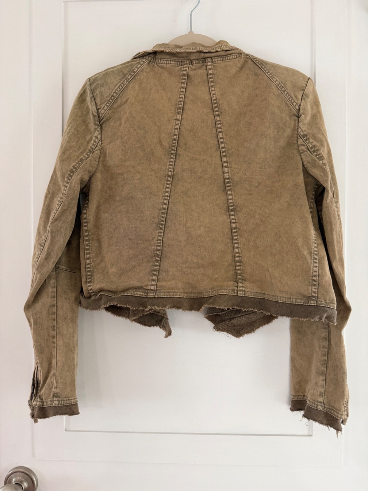 Free People Collapsing Twill Asymmetrical Moto Military Jacket Lt Brown/Tan S
