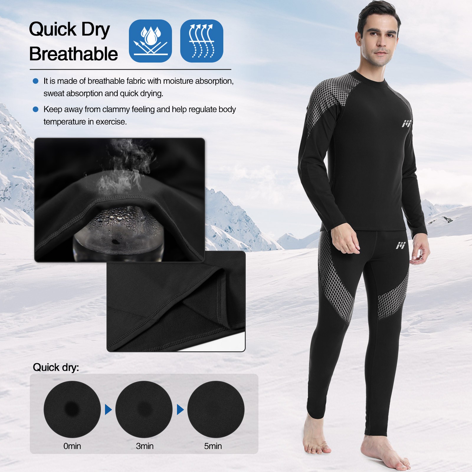 Men’s Winter Thermal Underwear Set Fleece Base Layer Long Johns Top Pants Warm