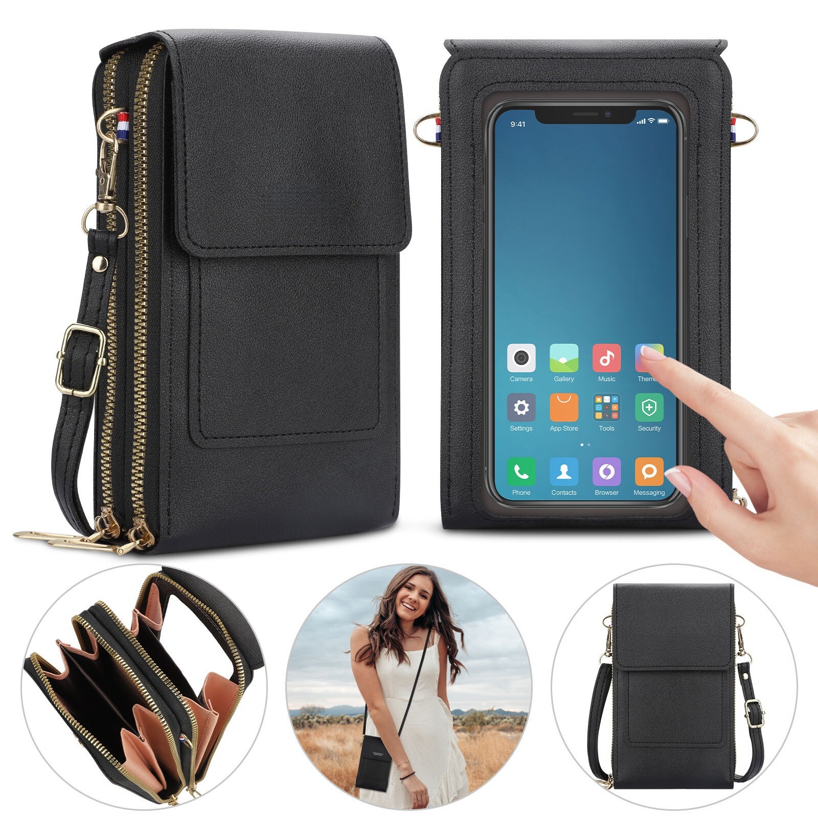 Touch Screen Wallet for Women See-Through Crossbody Cell Phone Bag Purse Mini
