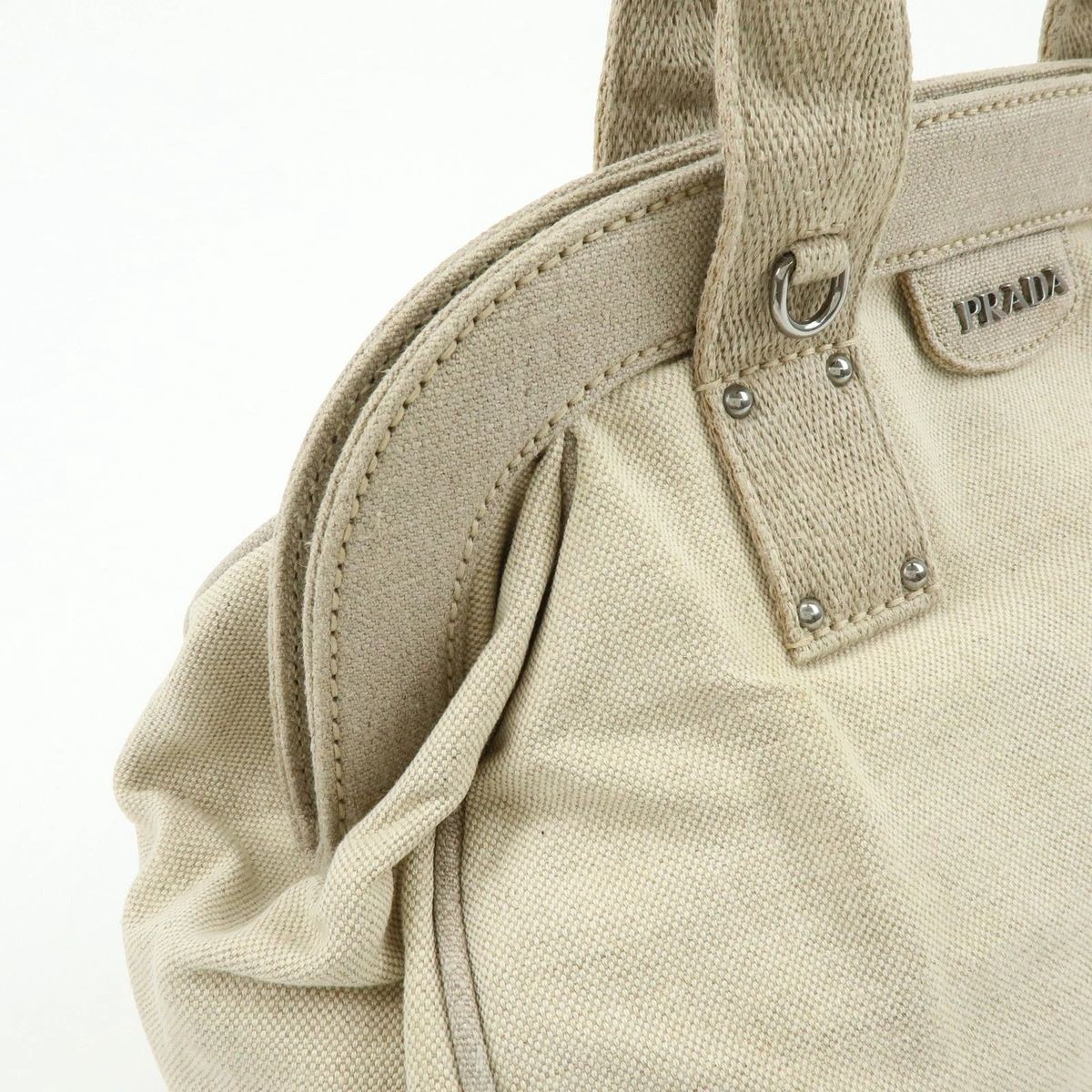 PRADA Mistolino Boston Bag Hand Bag Natural BN1886 Authentic Used
