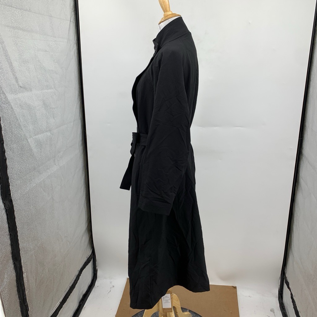 OGL Coat Womens XS Extra Small Black Nylon Blend Belted Button Stretch Trench
