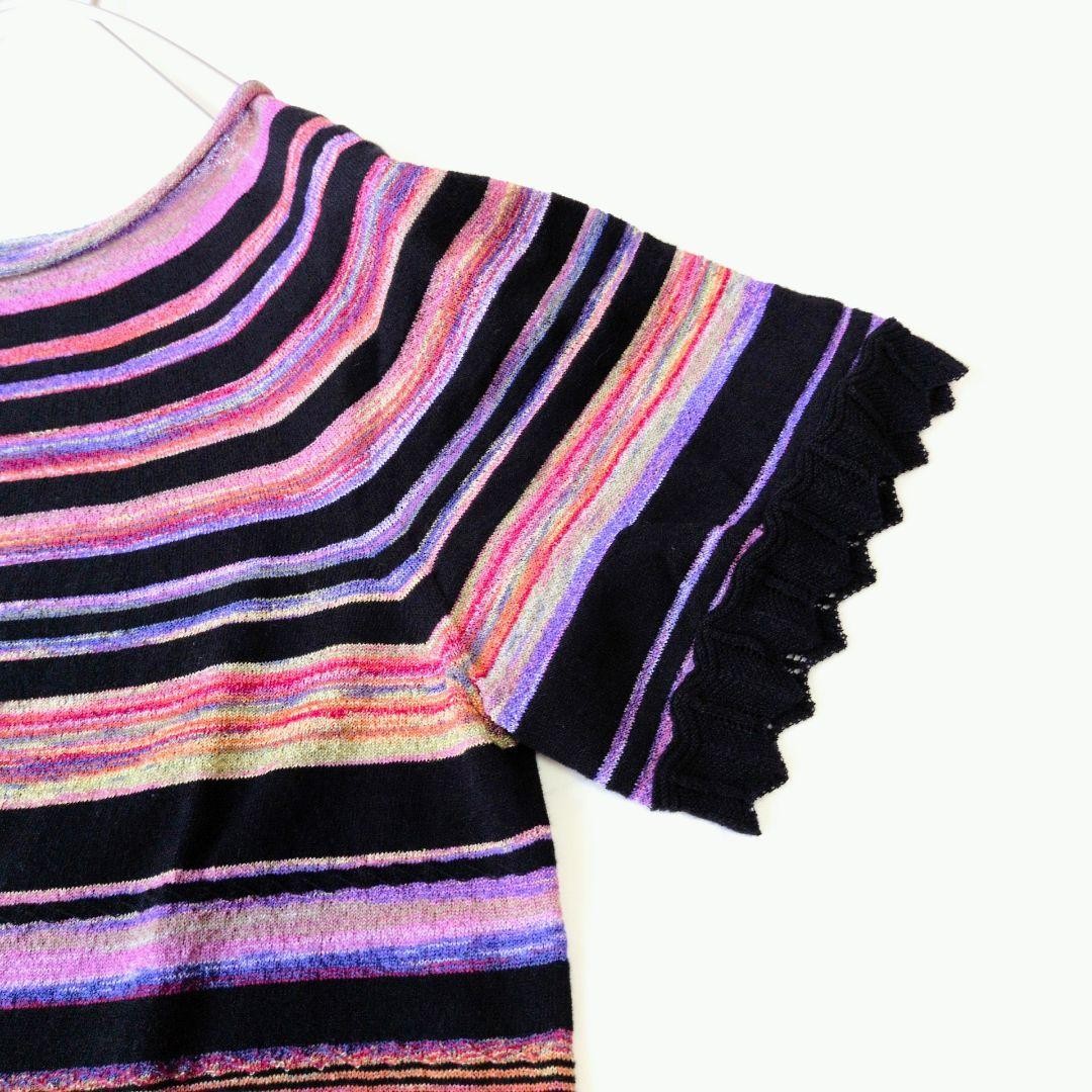 M.&KYOKO Long Knit Dress Multi-Color S Size Striped Short Sleeve