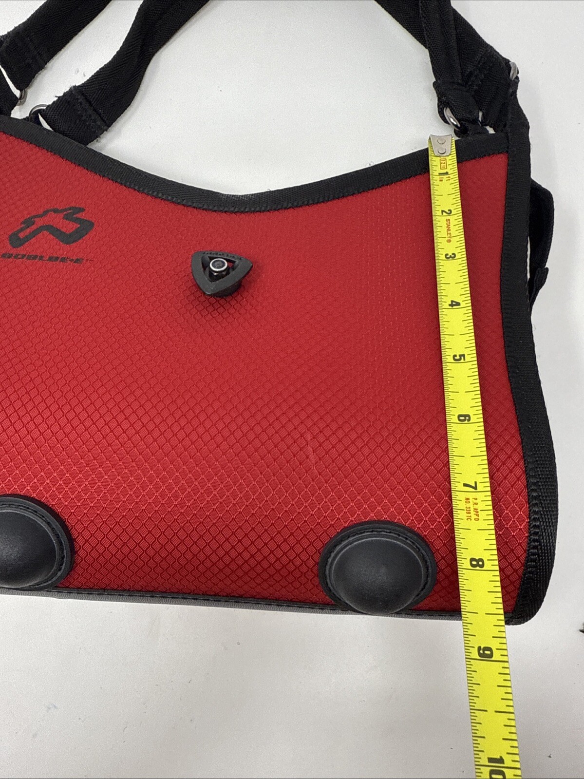 2004 BOBLBE-E Sweden Hardshell Purse Red/Black Double Strap Rubber Ball Feet