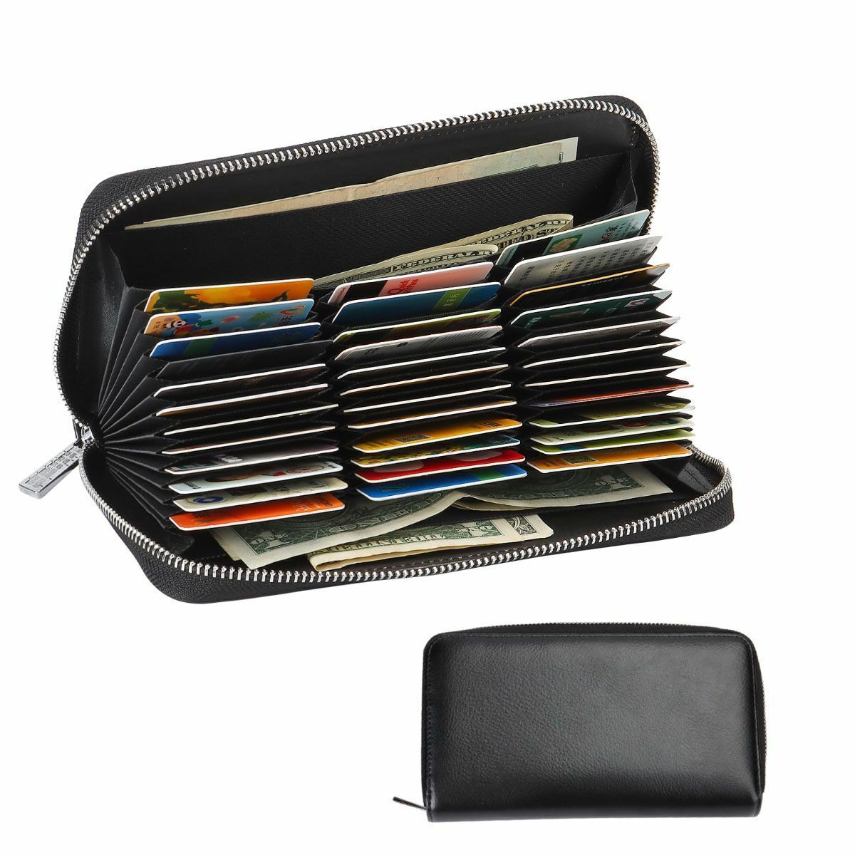 Large Capacity Credit Card Holder 36 Slots Zipper Leather Wallet RFID Blocking