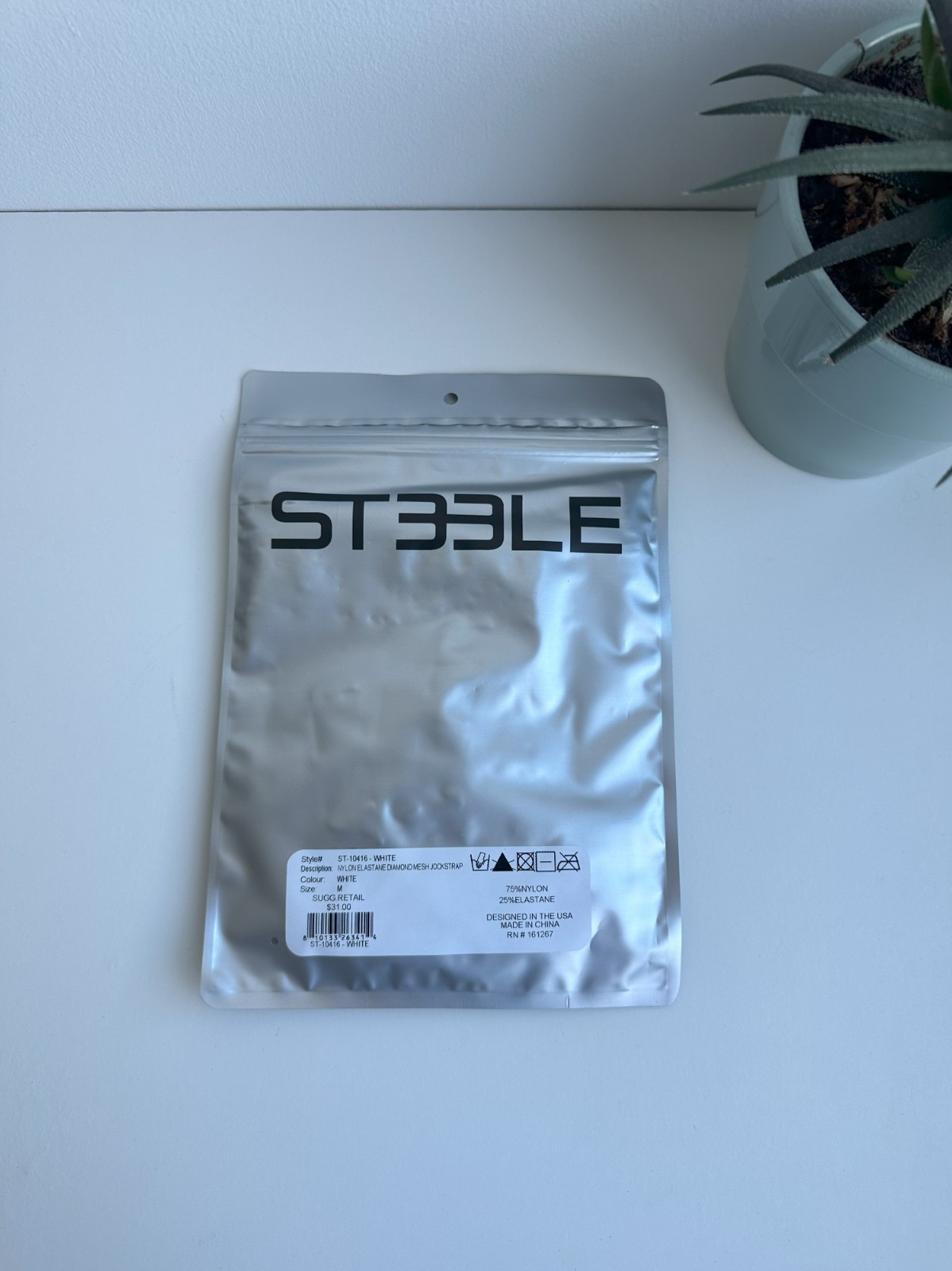 ST33LE – White Nylon Elastane Diamond Mesh Jockstrap (M)