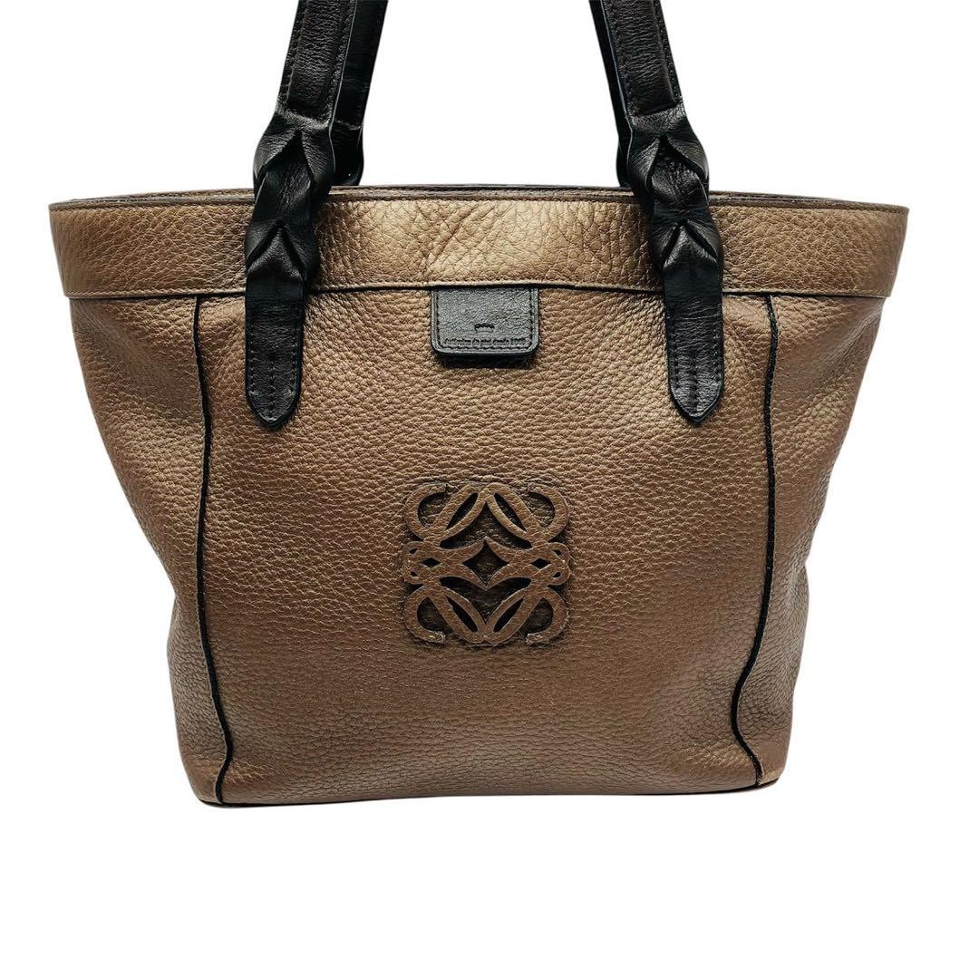 LOEWE Anagram Husta Handbag Bronze Dark Brown Leather