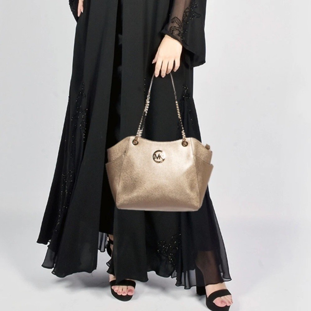 Michael Kors Gold Shoulder Bag with Chain-Link Straps