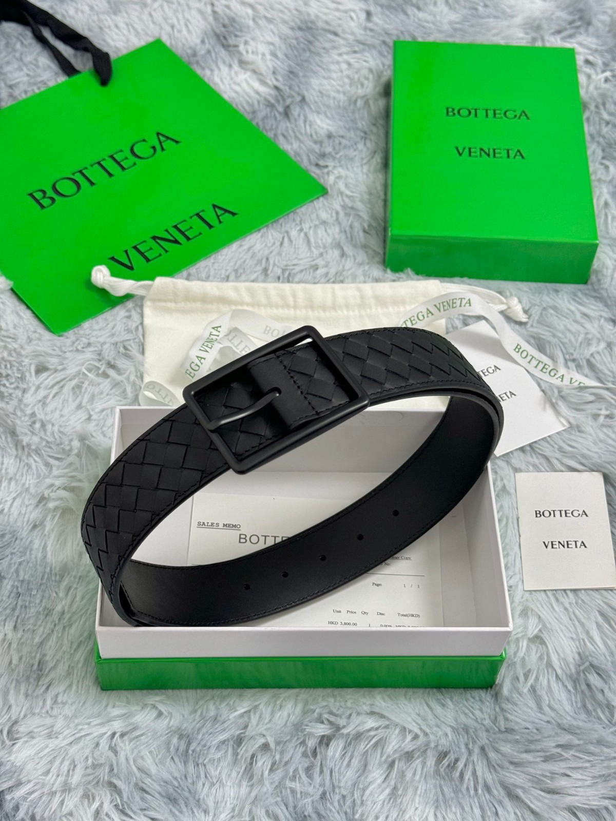 Bottega Veneta Intrecciato Woven Leather Belt Matte Black Buckle Black New.