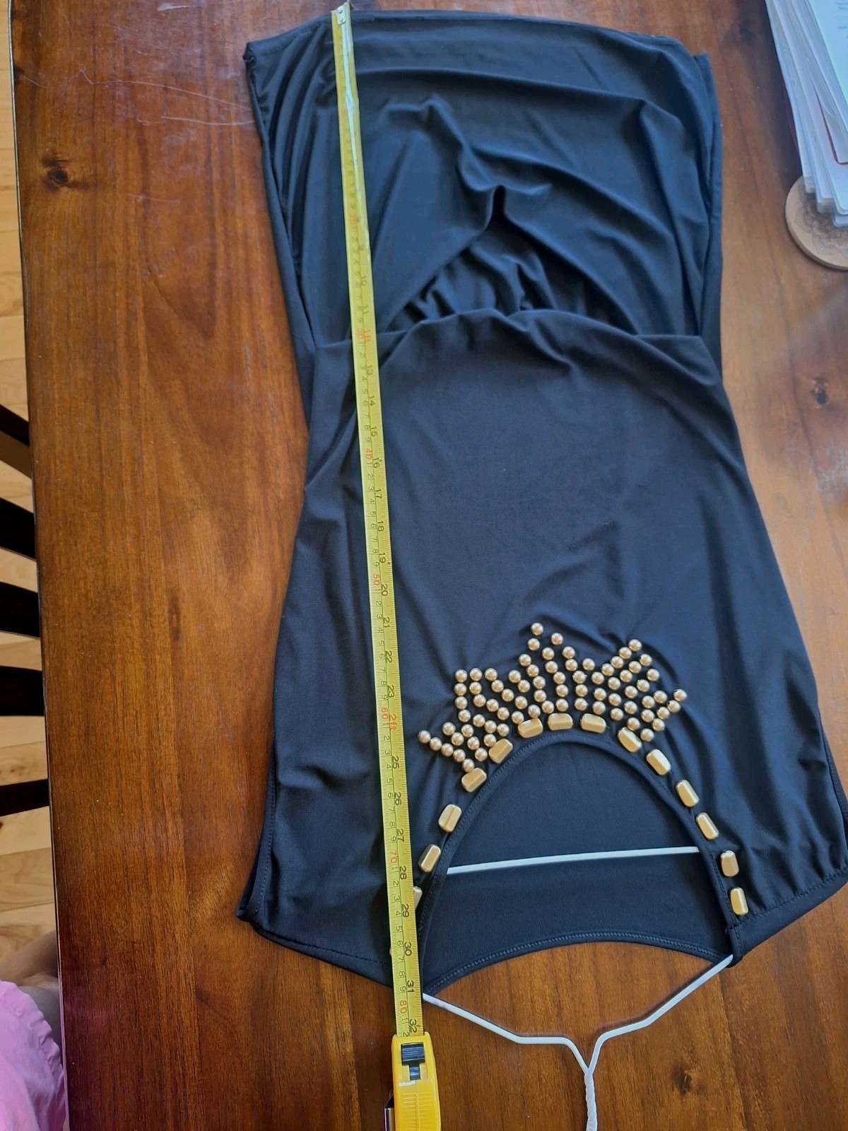 Black Blouse With Gold Beaned Necklace