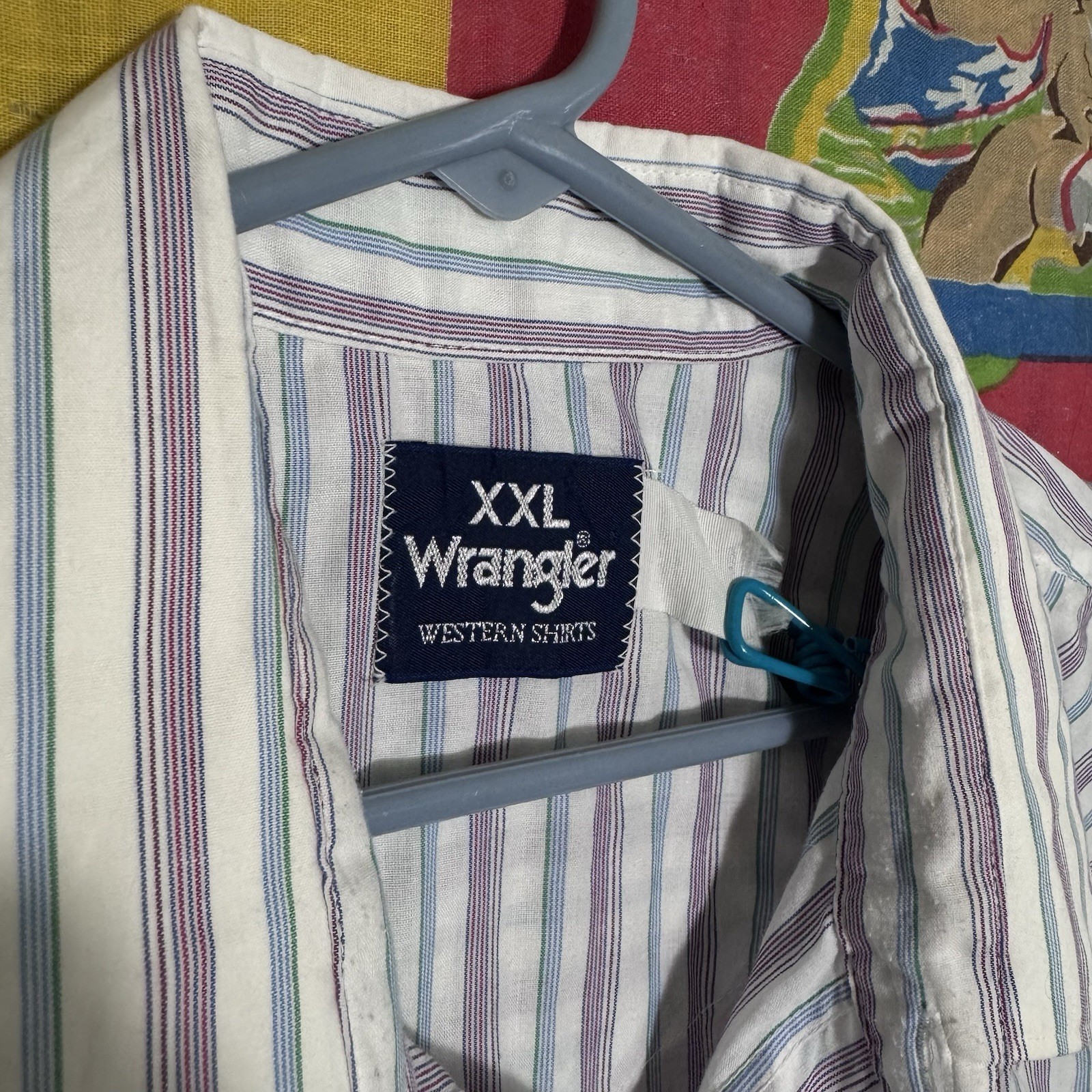 Vintage 90s Wrangler Western Striped Pearl Snap Button Shirt Size XXL White