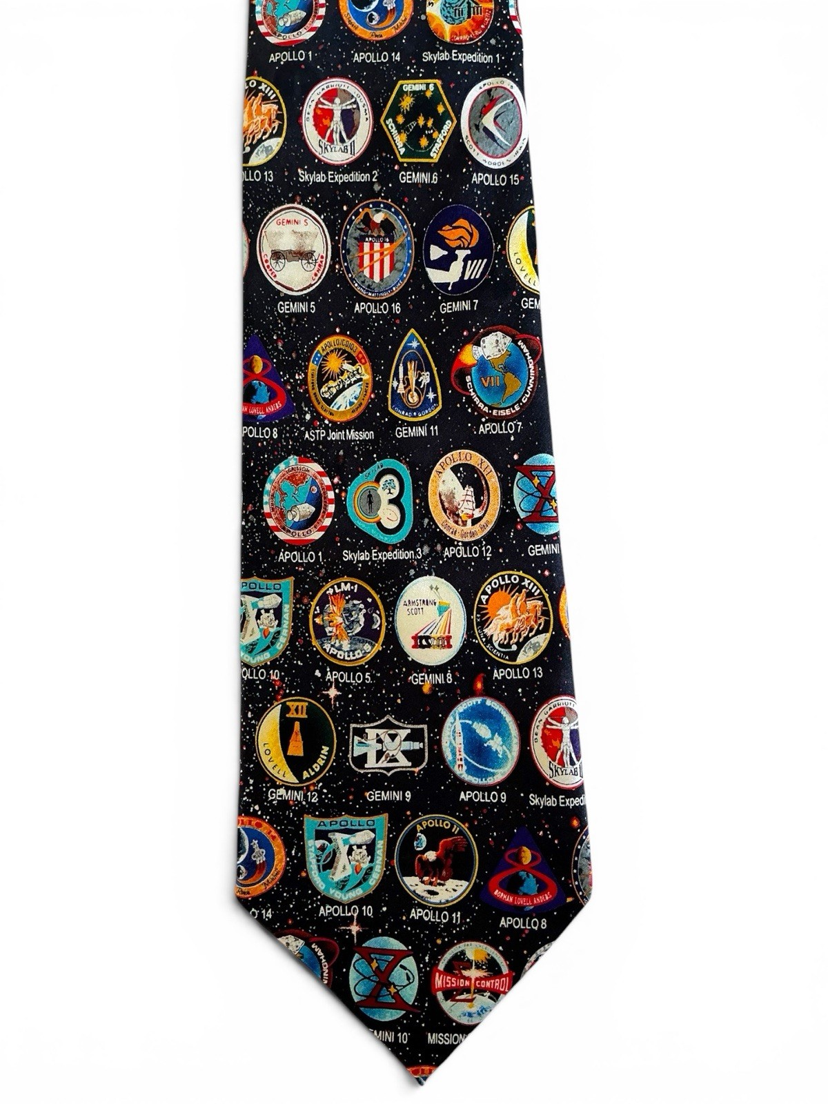 Museum Artifacts Silk Tie Early Space Missions Badges NASA Multicolor Necktie