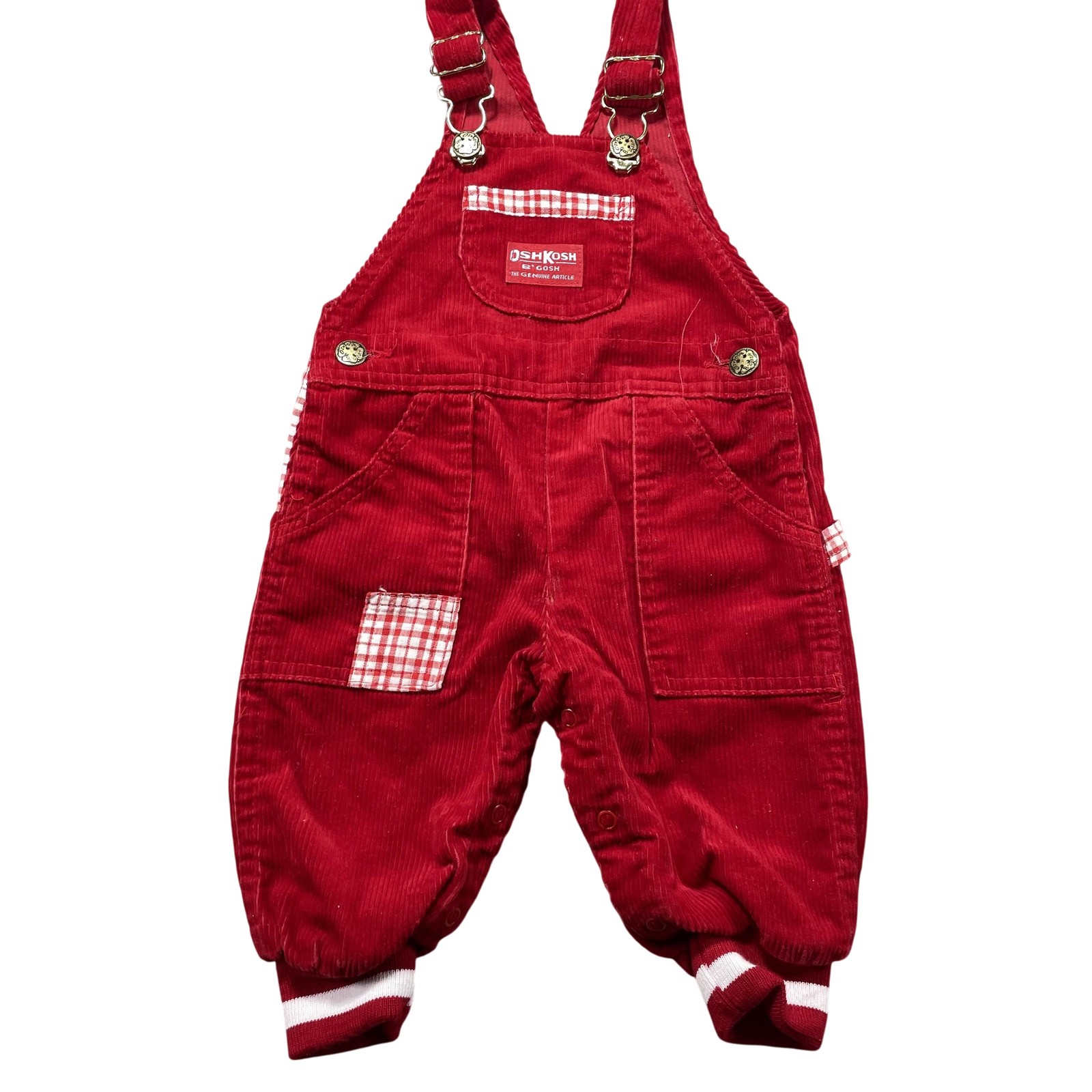 Vintage OshKosh B’gosh Overalls Infant Boys 12M Red Corduroy Gingham Vestbak USA