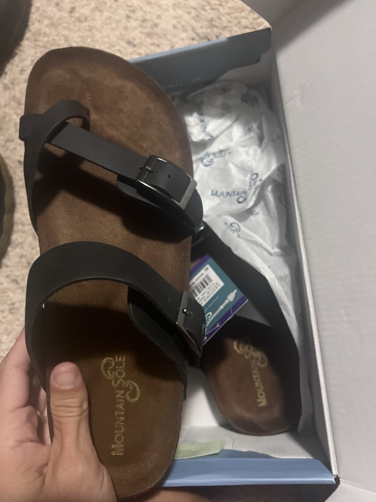 Mountain Sole Men’s Black Leather Slide Sandals Buckle Straps US 11
