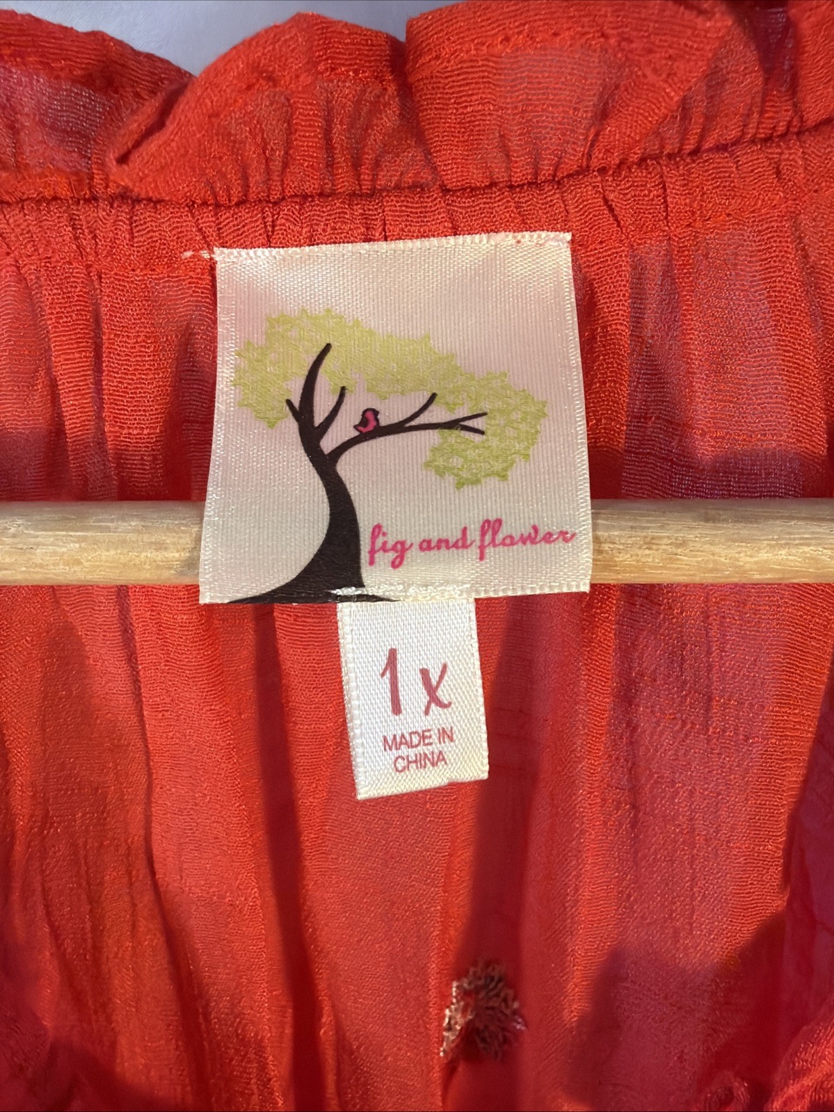 Fig And Flower Red Womens Tie Front Blouse With Bohemian Embroidery