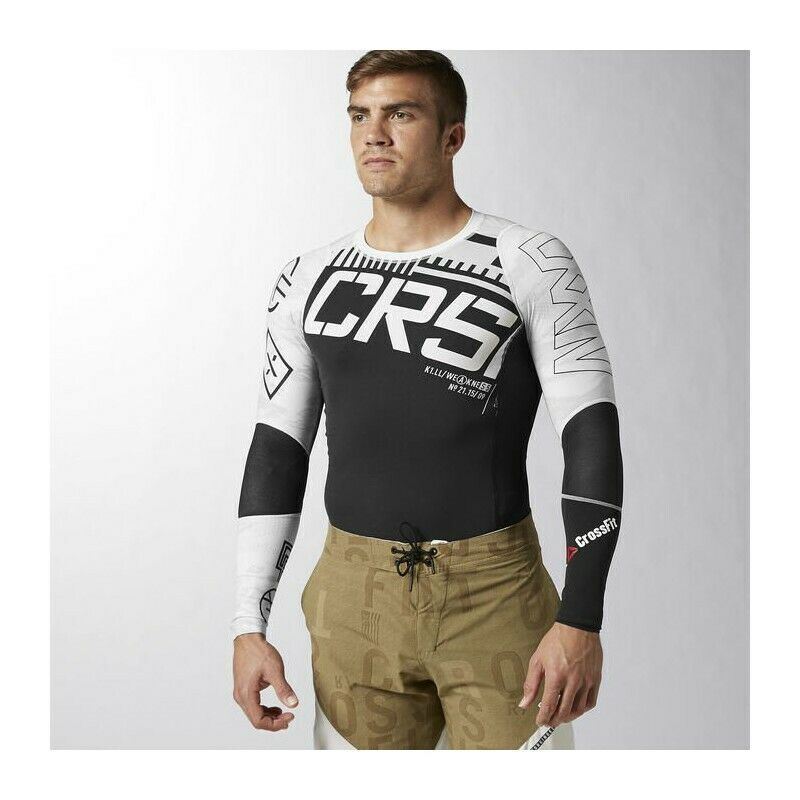 [B87912] Mens Reebok Crossfit Midweight Long Sleeve Compression – Black/White