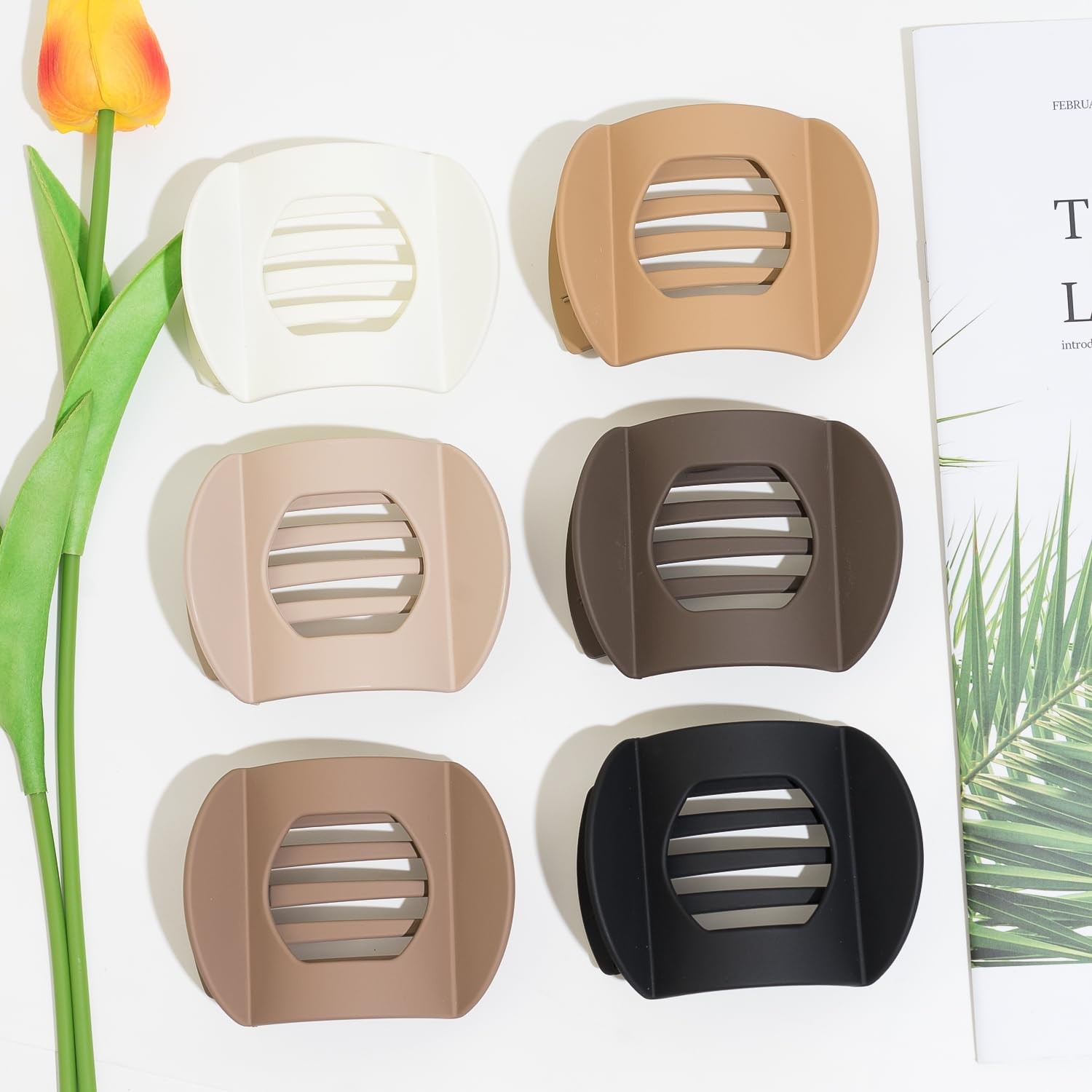 6 PCS Flat Hair Clips for Women, Ergonomic Curved 1 Count (Pack of 6), Beige