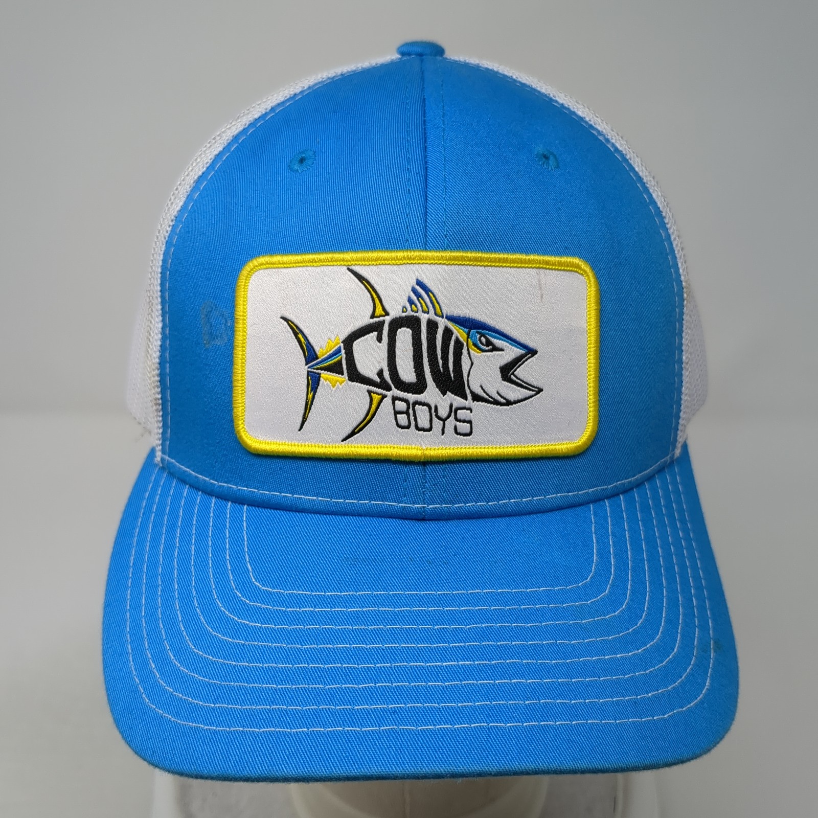 Cowboys Fish Logo Patch Snapback Trucker Hat Blue One Size Mesh Back