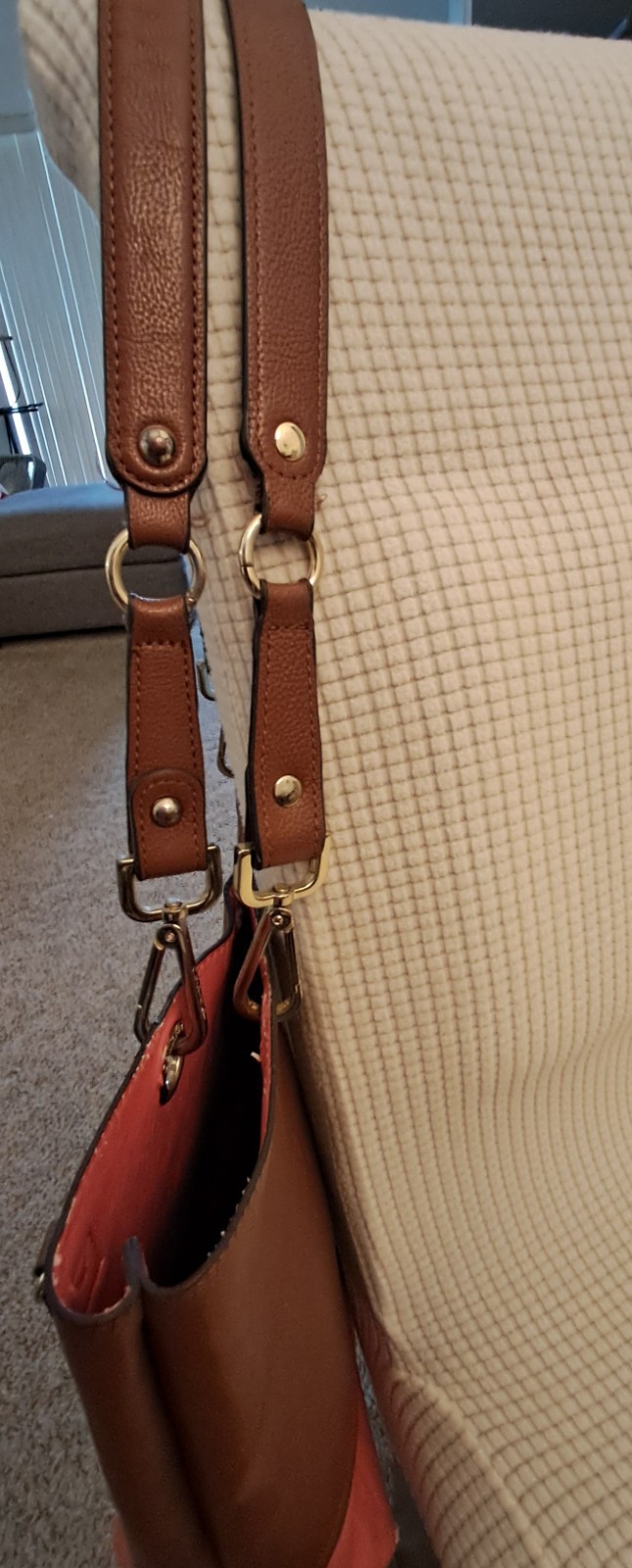 Calvin Klein Brown & Coral Colorblock Large Tote w/ Detachable Strap & Pouch