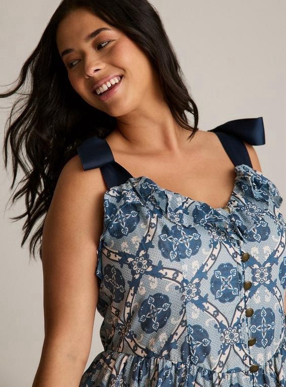 Torrid Festi Drop Waist Maxi Dress Dutch Medallion Ancient Scroll (Blue) 0X NWOT