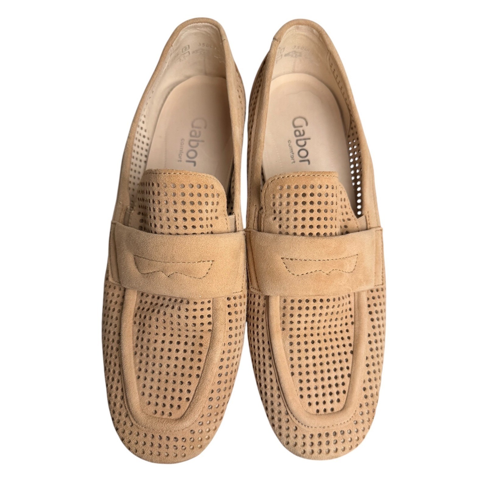 Gabor Comfort Perforated Suede Square Toe Penny Loafers EU 40 US 9 9.5