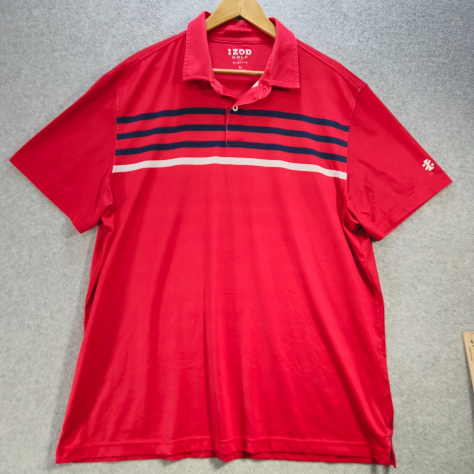 IZOD Mens Golf Polo Shirt Red With Black White Stripes Size XL