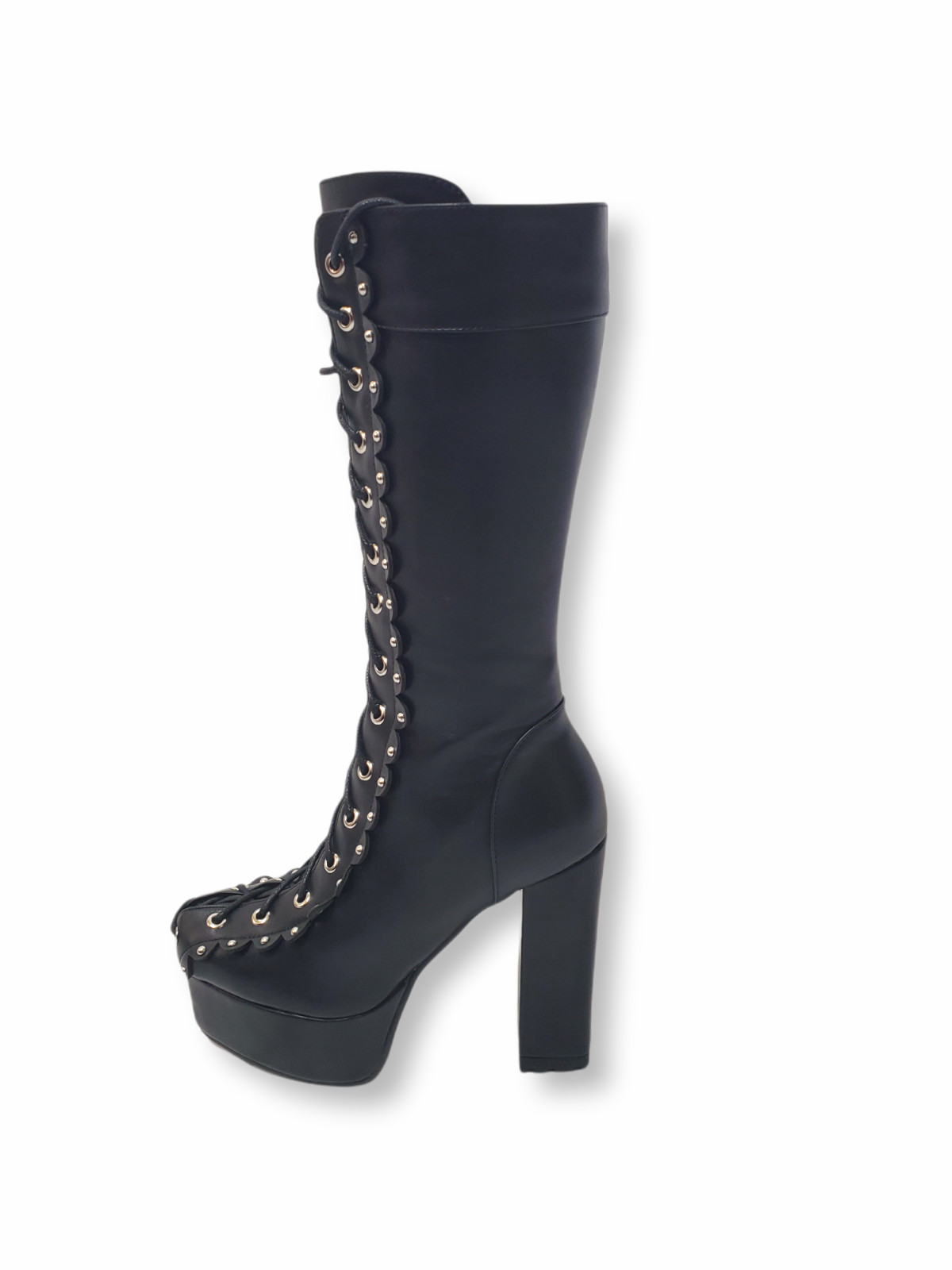 Women Black Gothic High Heel Platform Boots Studded Corset Combat Chunky Punk