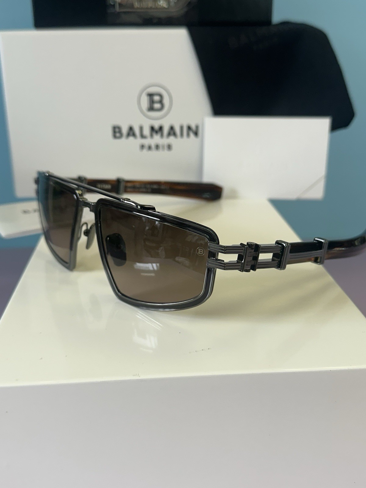 NEW BALMAIN by AKONI SUNGLASSES TITAN GUNMETAL BLACK BROWN BPS-139B-59 59 18 130
