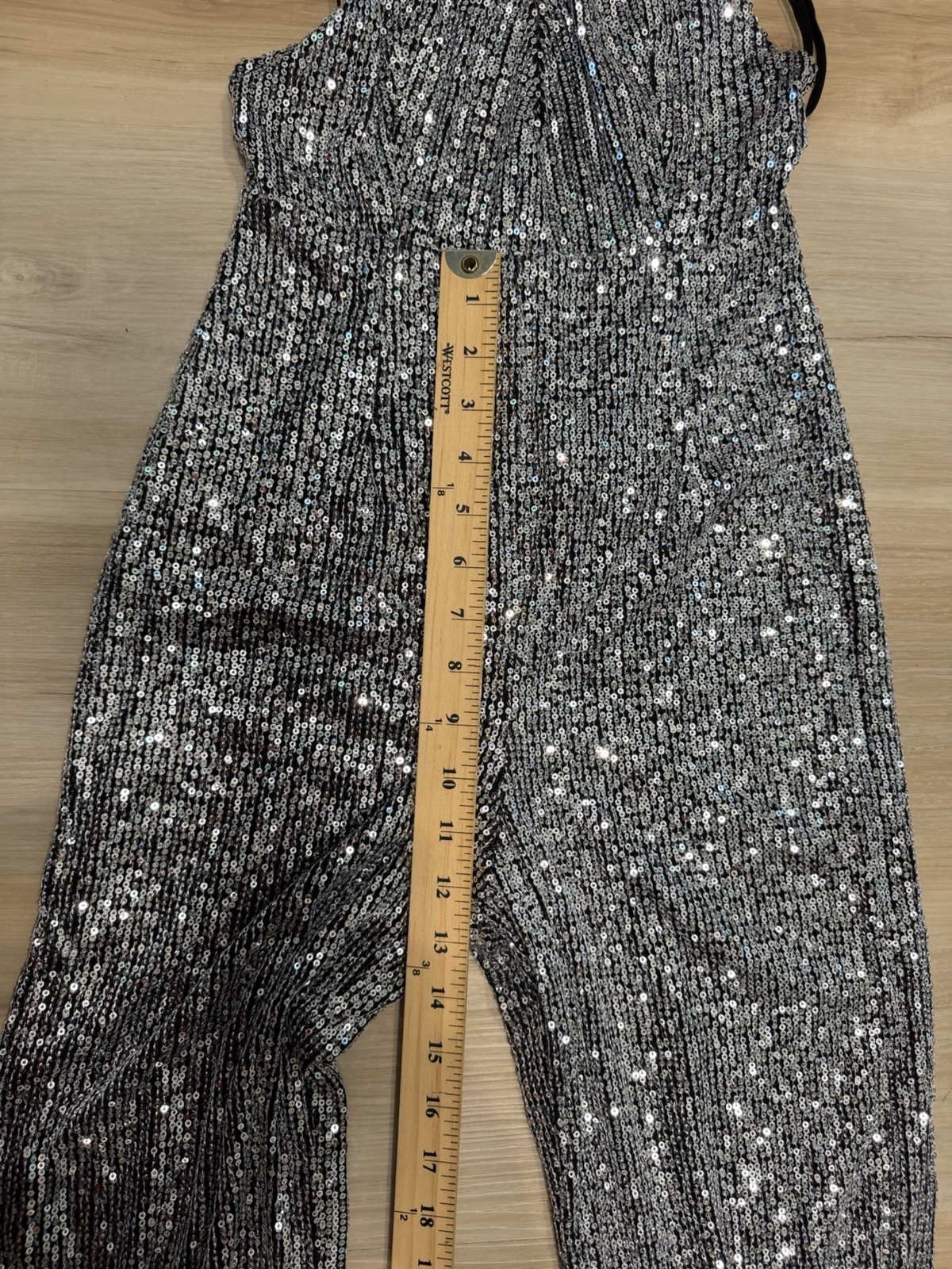 AKIRA Silver Sequin Halter Jumpsuit XS New With Tags Straight Leg Party Clubwear