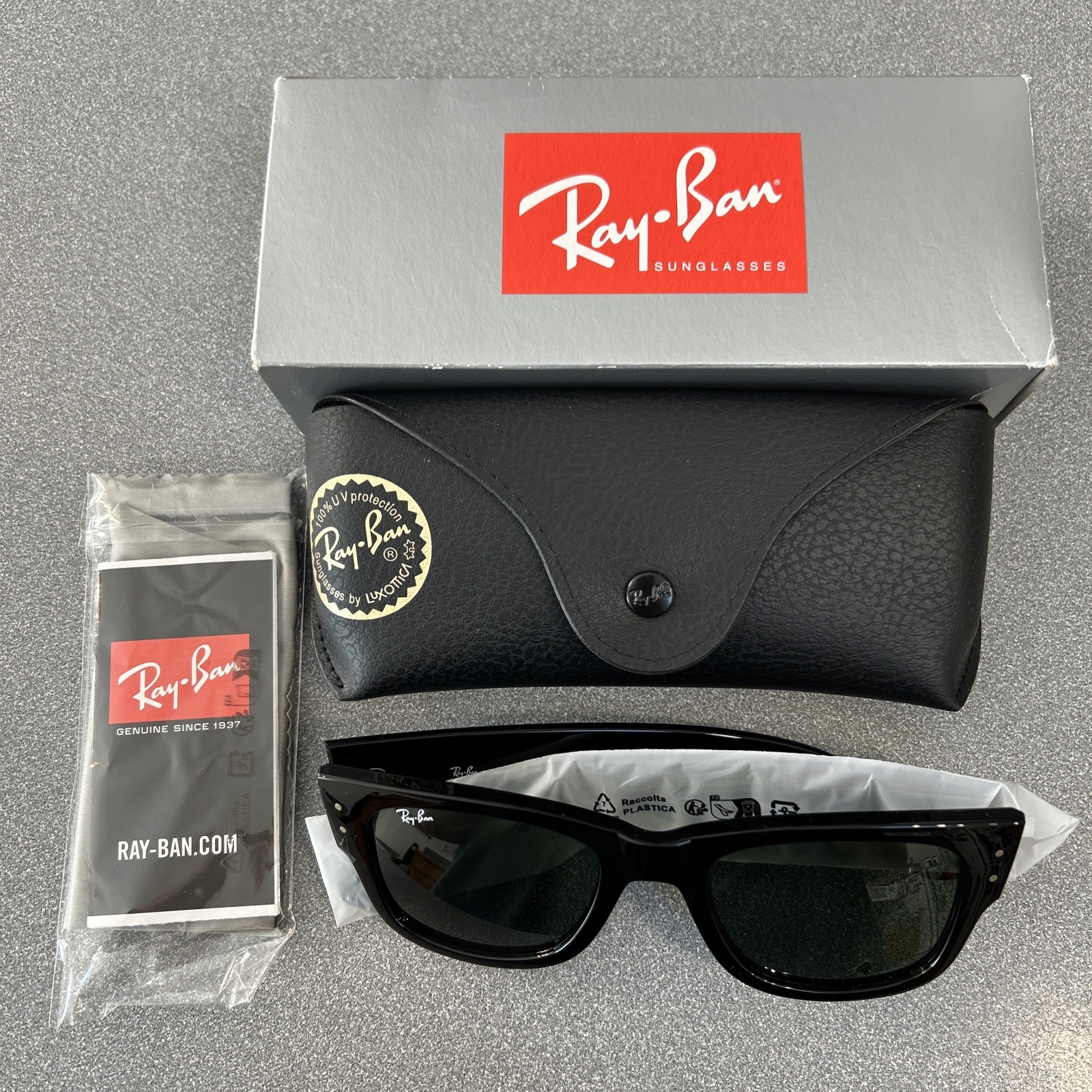 RAY BAN RB0840S 901 31 Black Green Lens Mega Wayfarer 51 mm Sunglasses