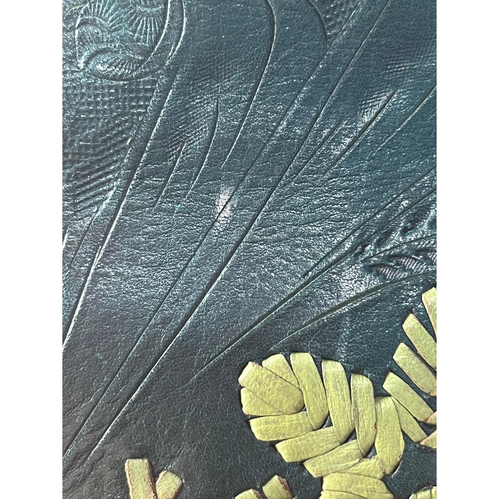 Tooled Leather Purse Green Floral Handmade in Paraguay Handmade Boho Western