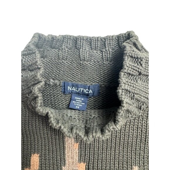 Vintage 90s Nautica Heavy Knit‎ Sweater Camo Deer Medium
