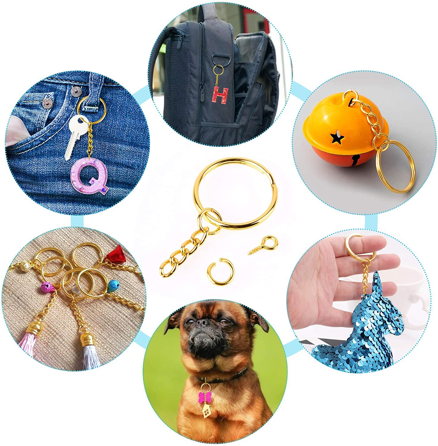 Keychain Rings Kit for Crafts Gold, PAXCOO Includes 100Pcs Split Key Ring with C