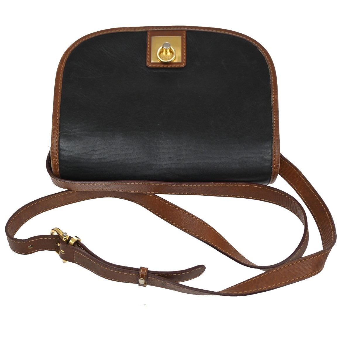 CELINE Ring Logo Shoulder Bag Leather Black Italy GHW 67CA399