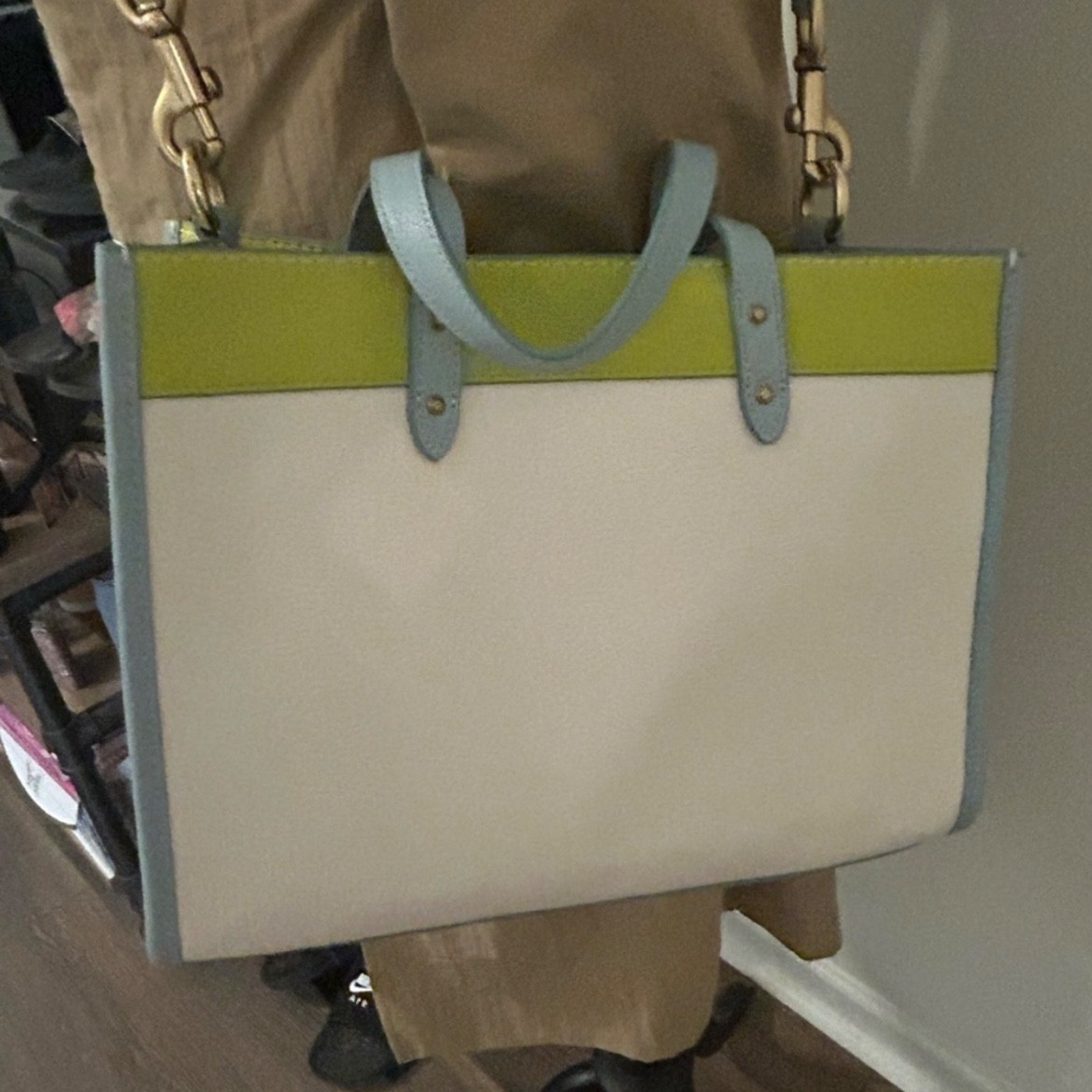 Coach Field Tote Handbag. White/Colorblock