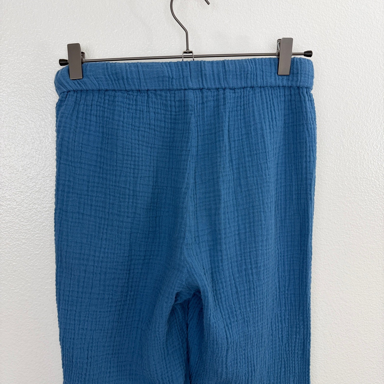 Eileen Fisher Pants Womens PP Blue Cotton Gauze Elastic Waist Wide Leg Casual *