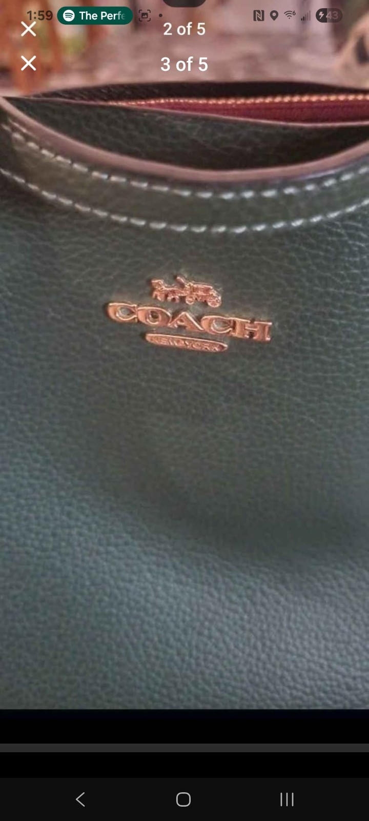 Coach Mollie Tote 25 Green Pebbled Zip Tote Gold Hardware Purple Lining Strap