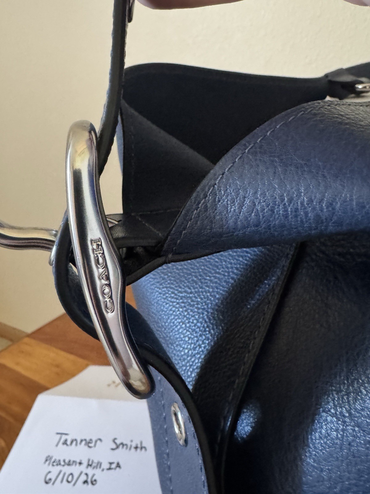 Coach Navy Bleeker 36 Bag w/ Adjustable Strap, Zip Pouch & Dust Bag