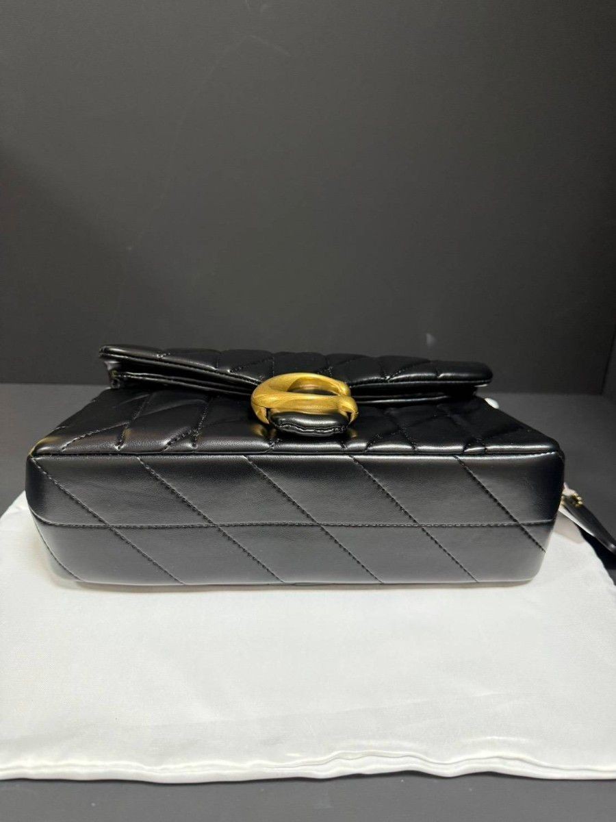 COACH CP150 Tabby Bag Leather with Chain Strap, Black, Zip Inner Snap Pockets
